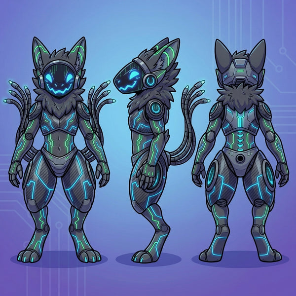 Cyber Synth Protogen Character Design with LED Features - View 2