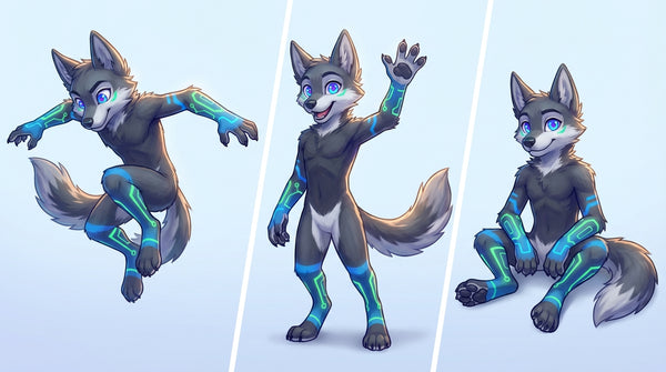 Cyberpunk Gray Wolf Character Design and Fursuit Reference - View 7